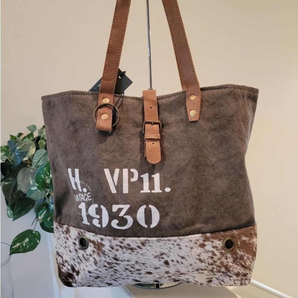 NEW Vintage 1930 Canvas Leather Tote Bag